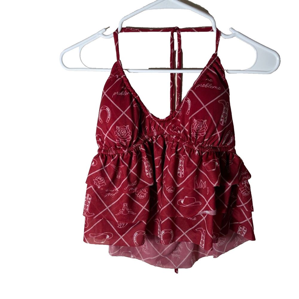 Wild Fable Tank Top Women's Small Red Ruffle Cropped Cami V-Neck Western